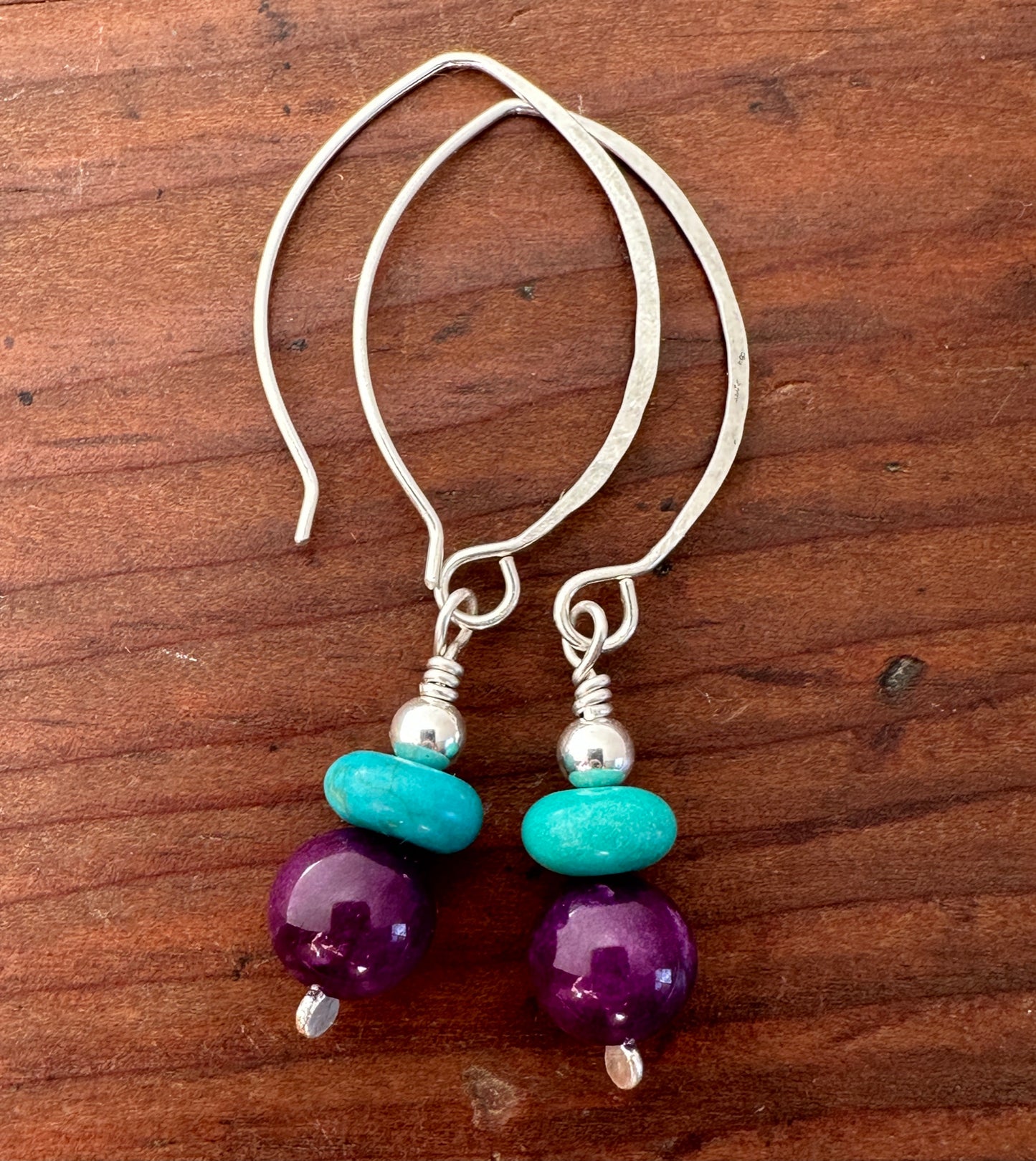 Sugilite with Turquoise Earrings on Almond Shaped Sterling Silver  Ear Wires