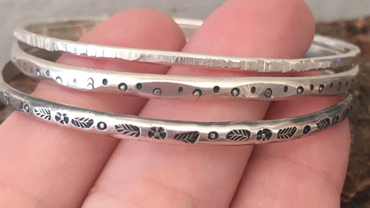 Small Textured Silver Bangles Petite Size or Child Size Mothers On The Mountain Jewelry