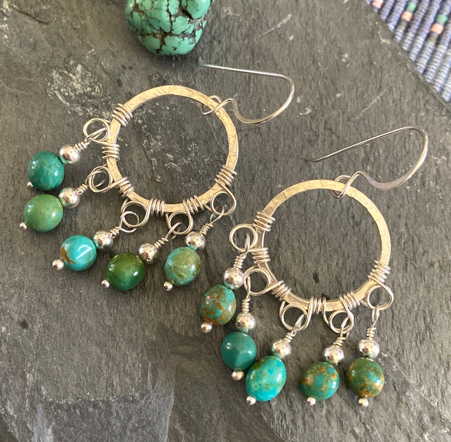 Gypsy Green Kingman Turquoise Beaded Hoop Earrings