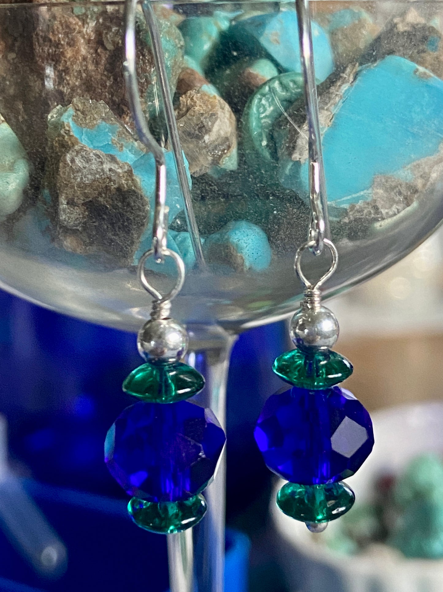 Cobalt Blue & Green beaded Earrings