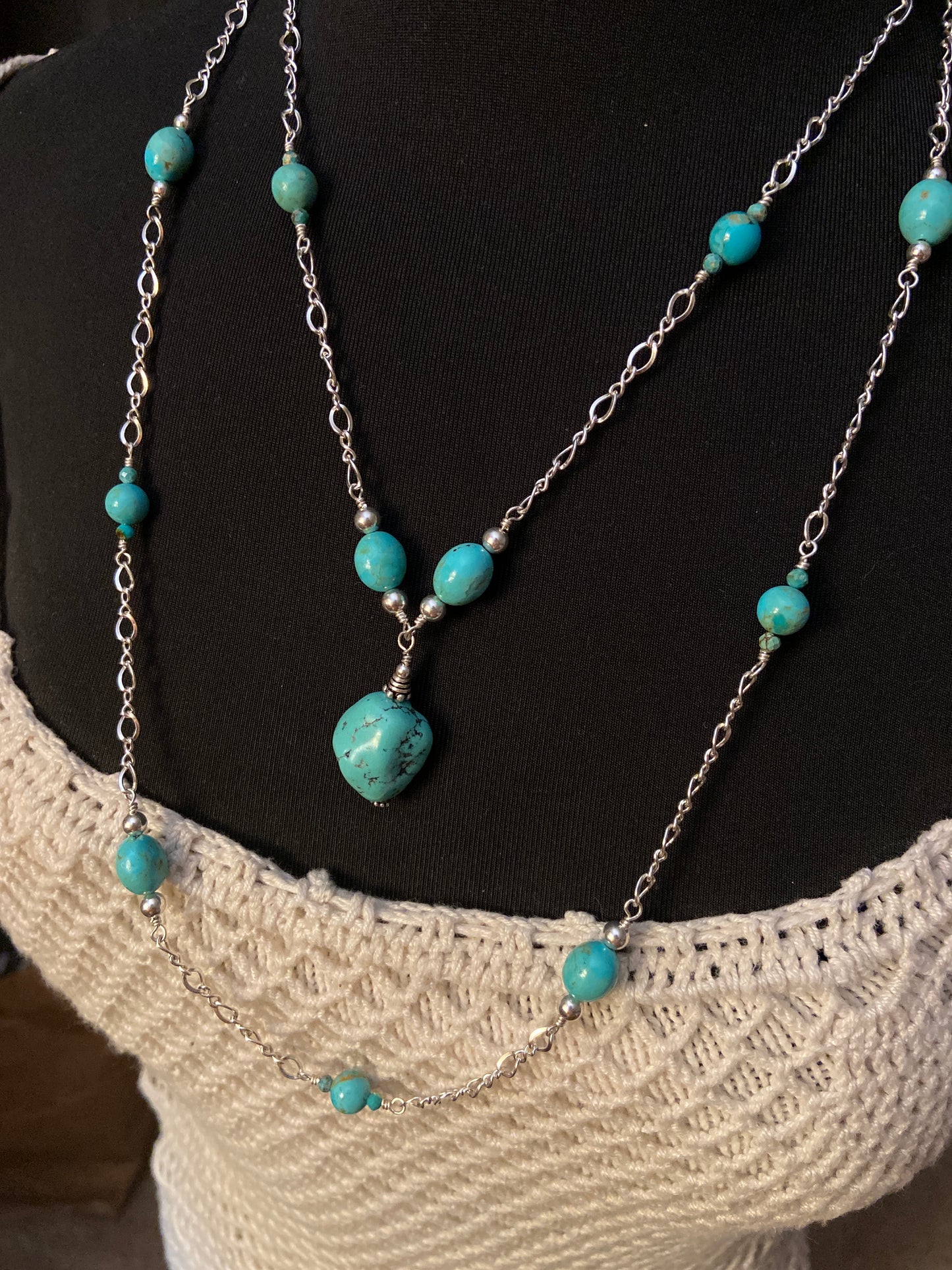 Kingman & Old Stock Turquoise & Silver Chain Wrap Necklace