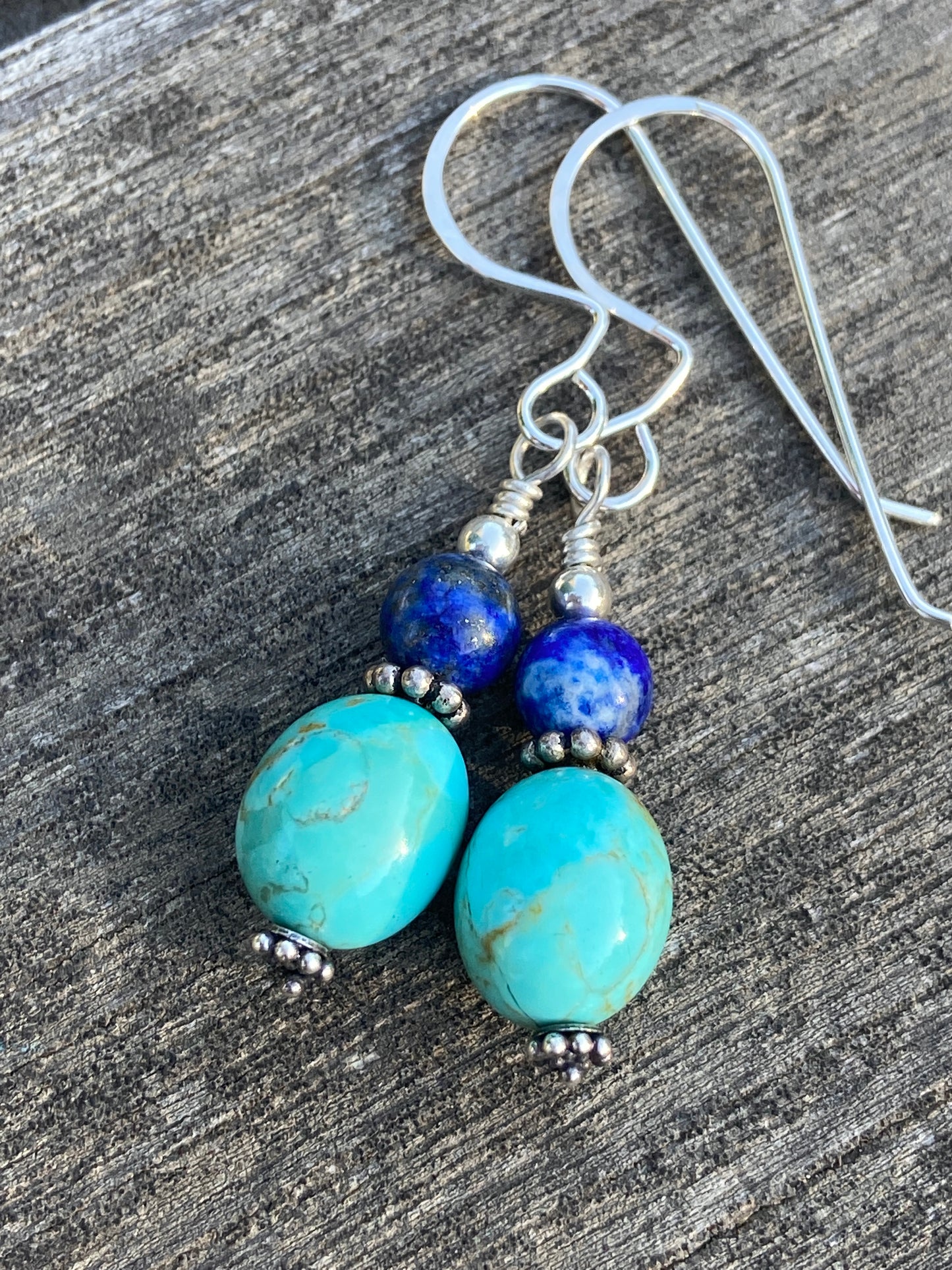 Kingman Turquoise & Lapis Earrings on Silver Wire