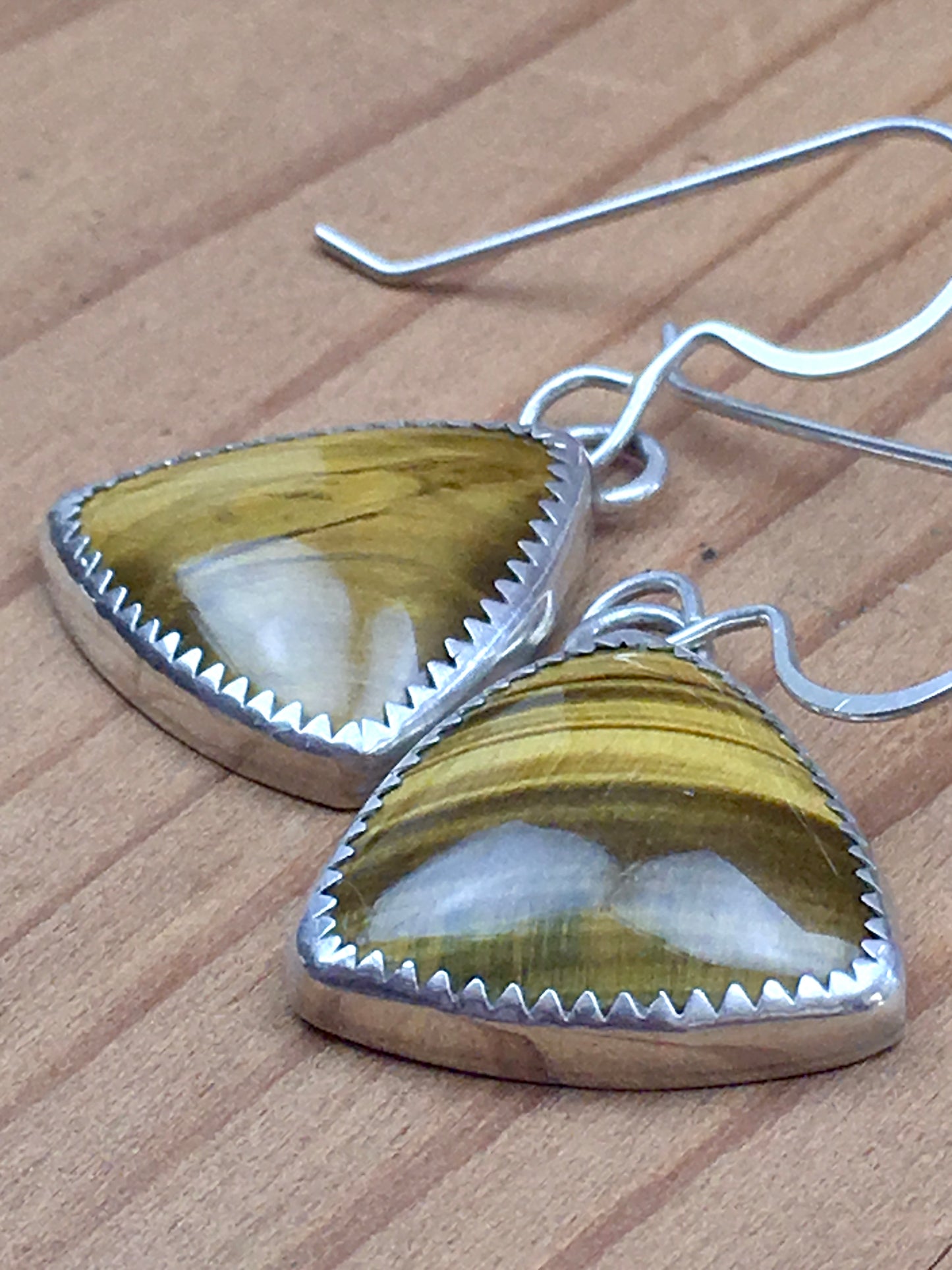 Abstract Tigers Eye and Sterling Silver Earrings All Handmade