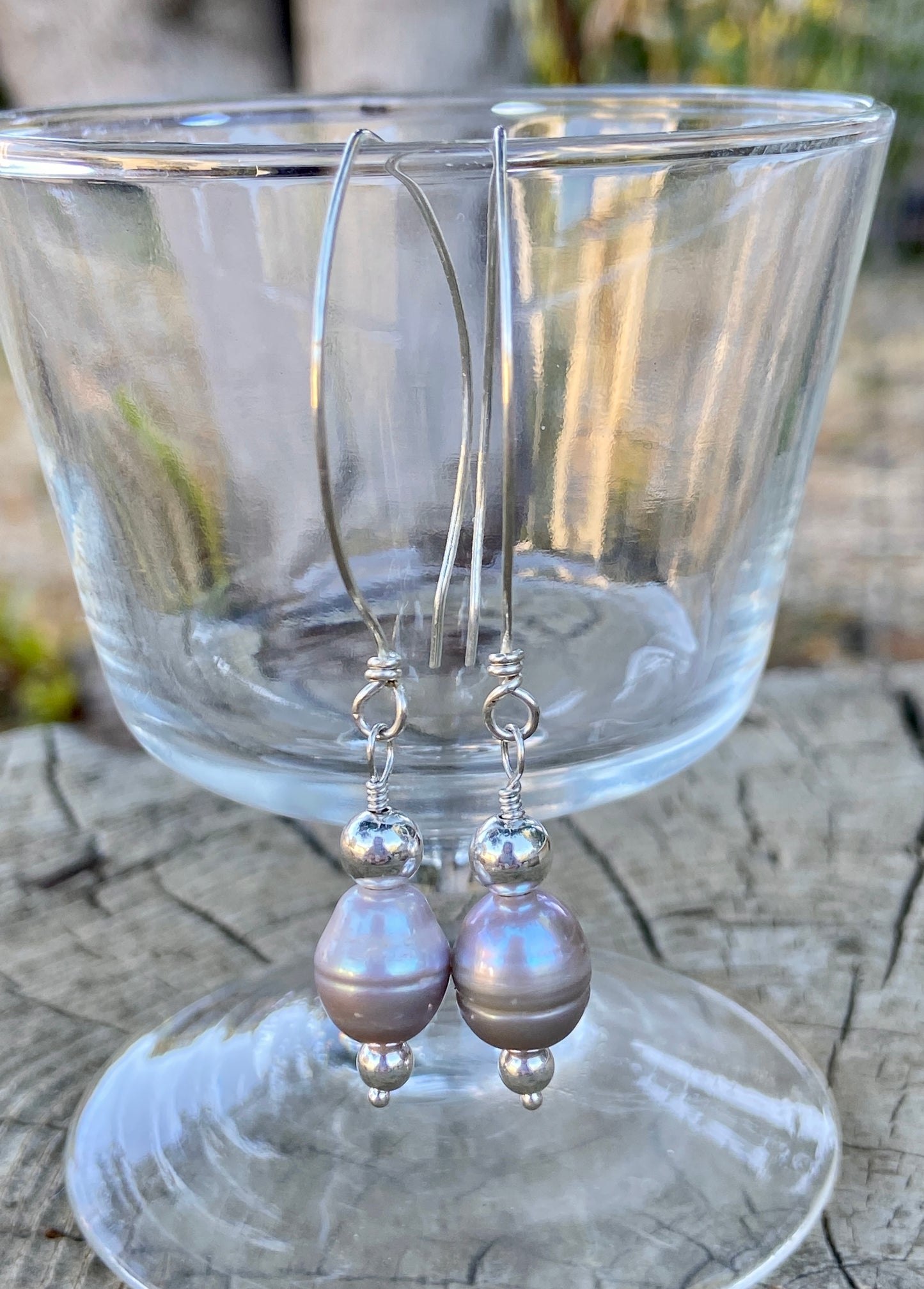 Blue pearls and Silver  on Almond Ear-wire Earrings