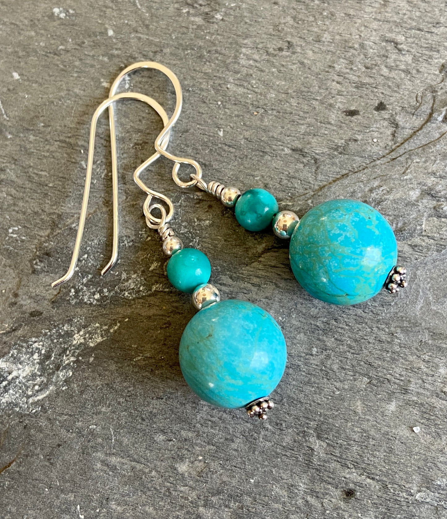 Drop of Turquoise Earrings on Silver All Handmade