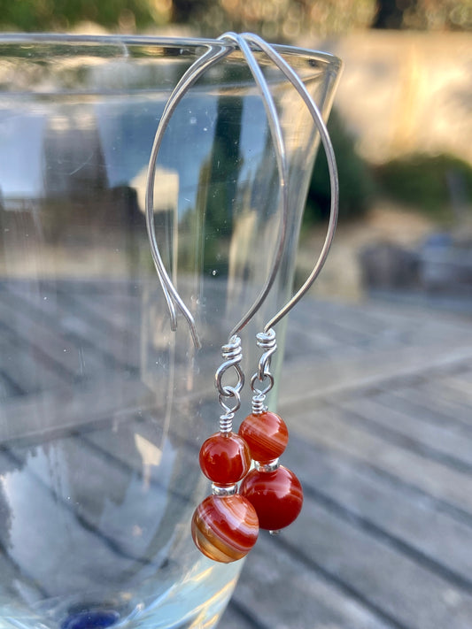 Drop of  Carnelian Agate on Almond Ear-wire Earrings