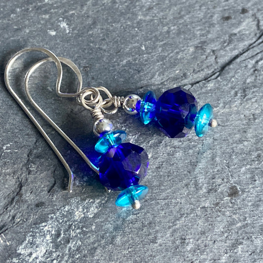 Cobalt Blue & Light Blue Glass beaded Earrings