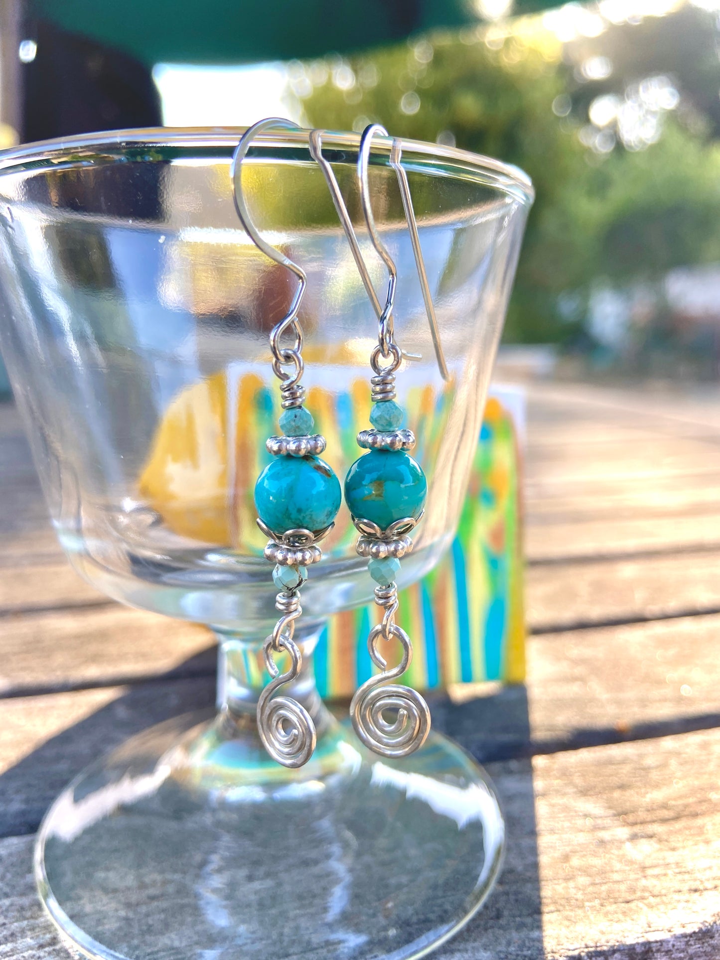 Kingman Turquoise Swirl Earrings on Silver Wire