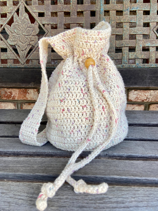 Cotton Crochet Sling Bag~ Mixed Ecru~ W/cotton liner -All Handmade