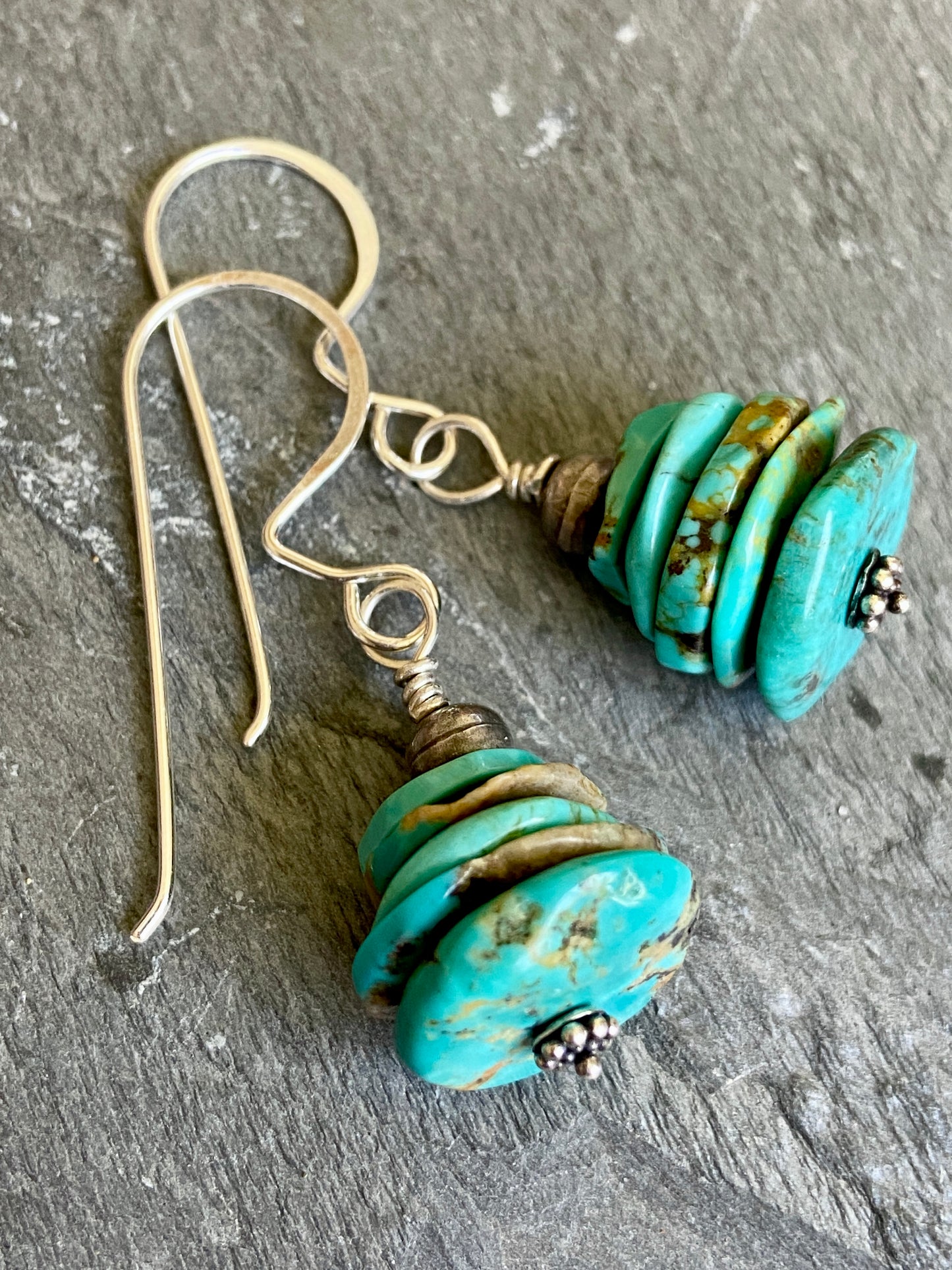 Turquoise Abstract Heshi with Antique Silver Beads Earrings