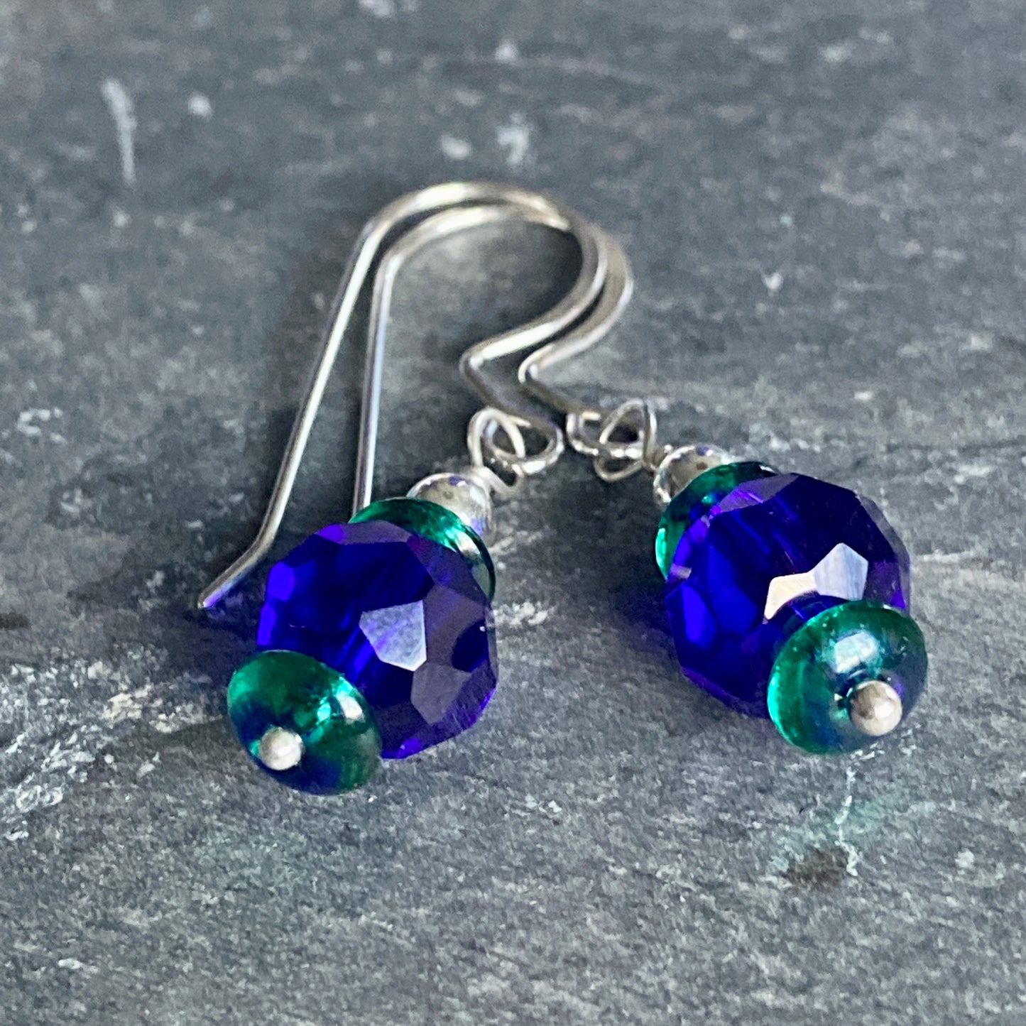 Cobalt Blue & Green beaded Earrings