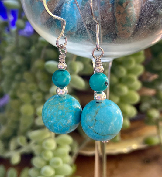 Drop of Turquoise Earrings on Silver All Handmade