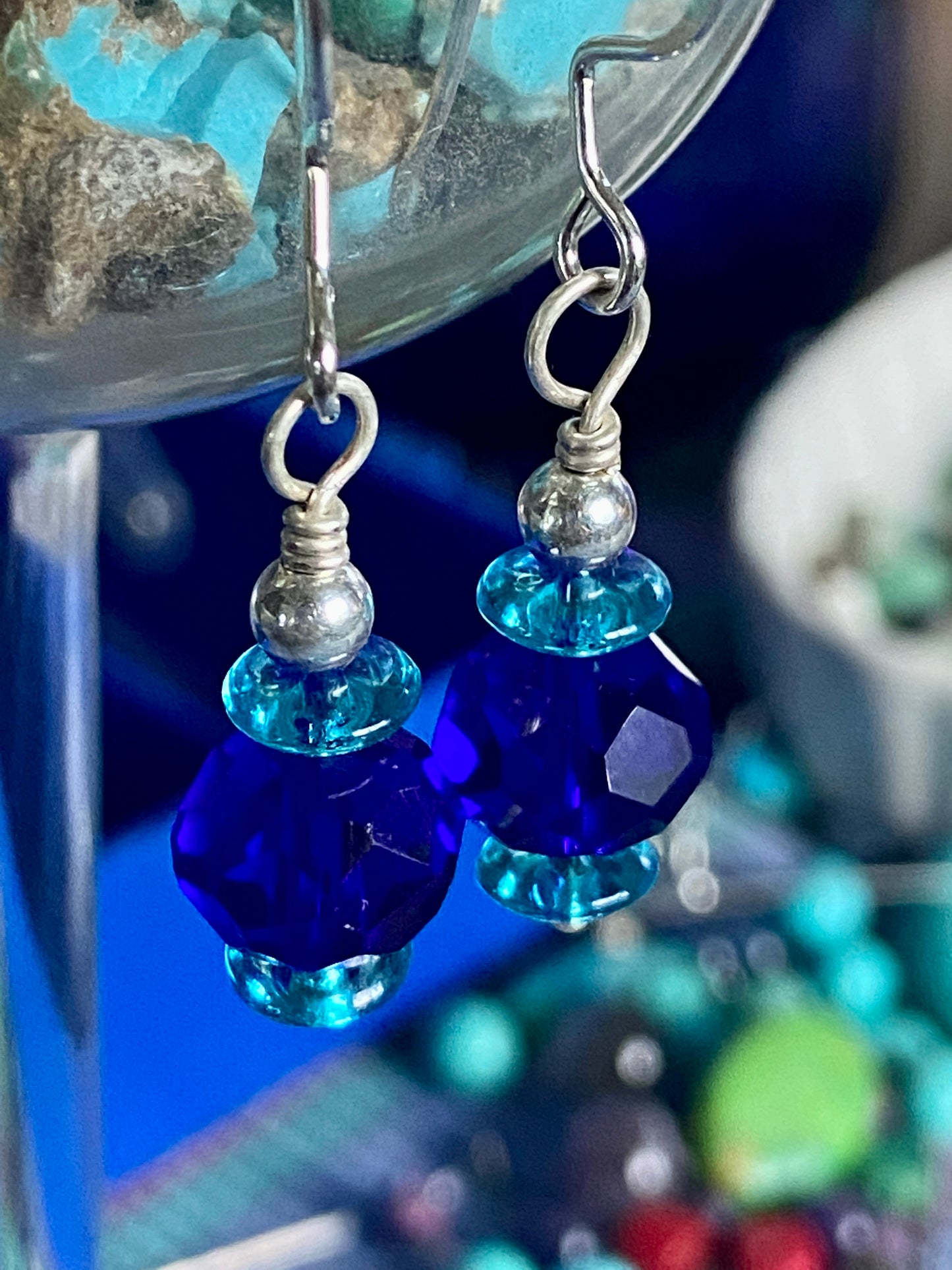 Cobalt Blue & Light Blue Glass beaded Earrings