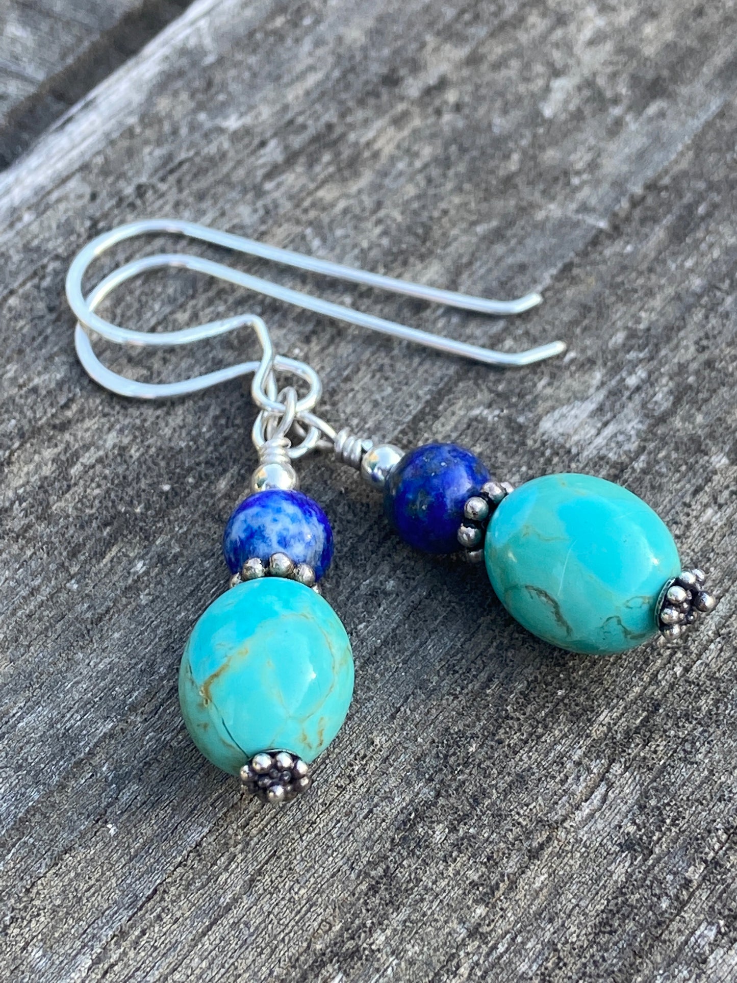 Kingman Turquoise & Lapis Earrings on Silver Wire