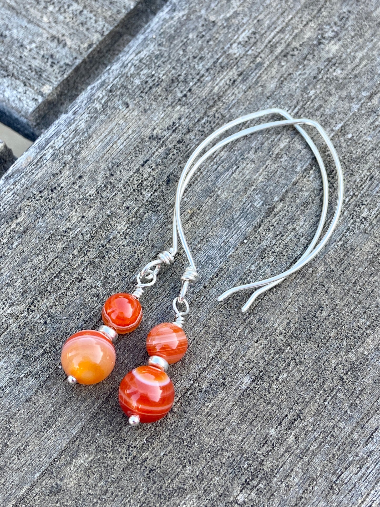 Drop of  Carnelian Agate on Almond Ear-wire Earrings