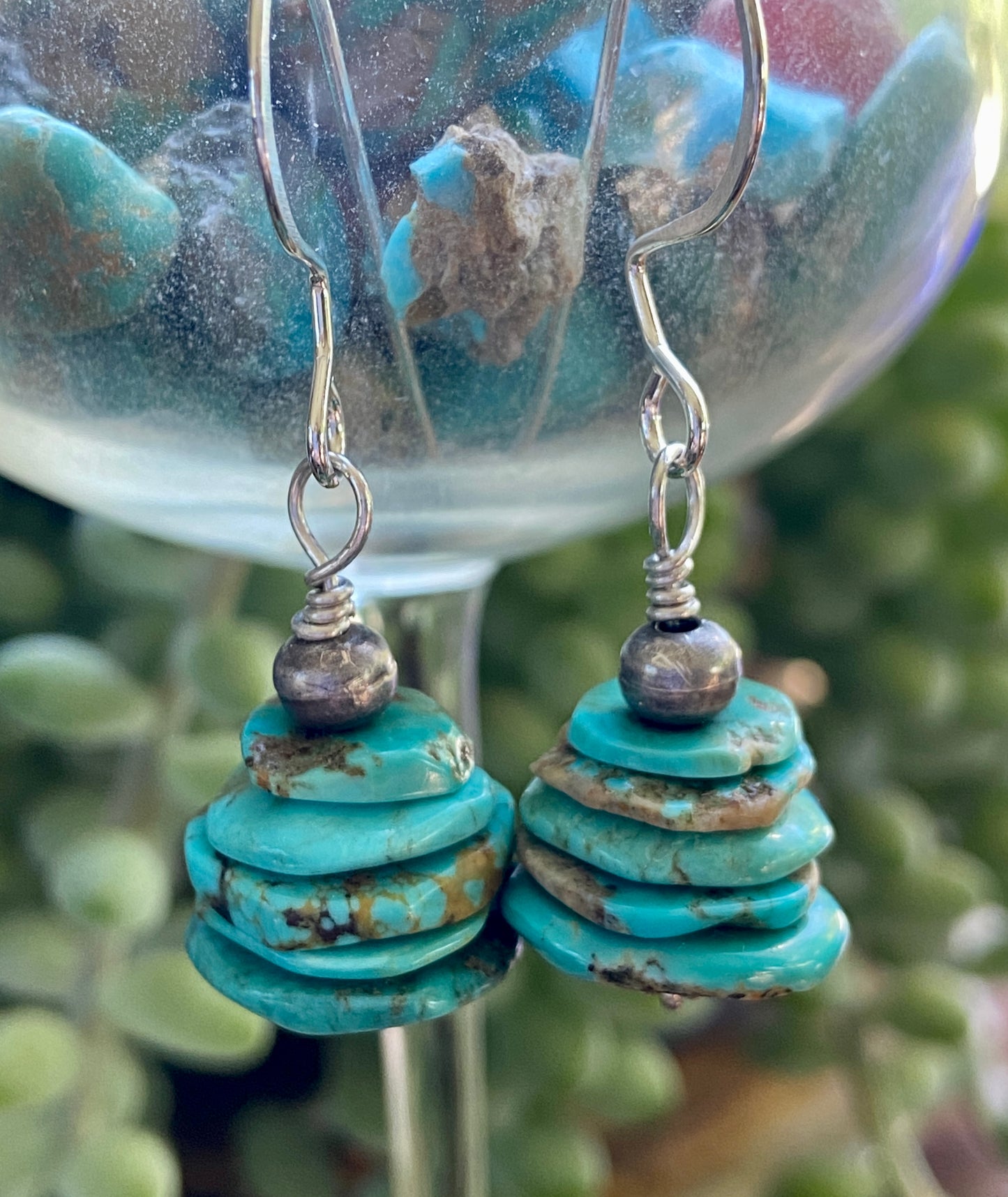 Turquoise Abstract Heshi with Antique Silver Beads Earrings