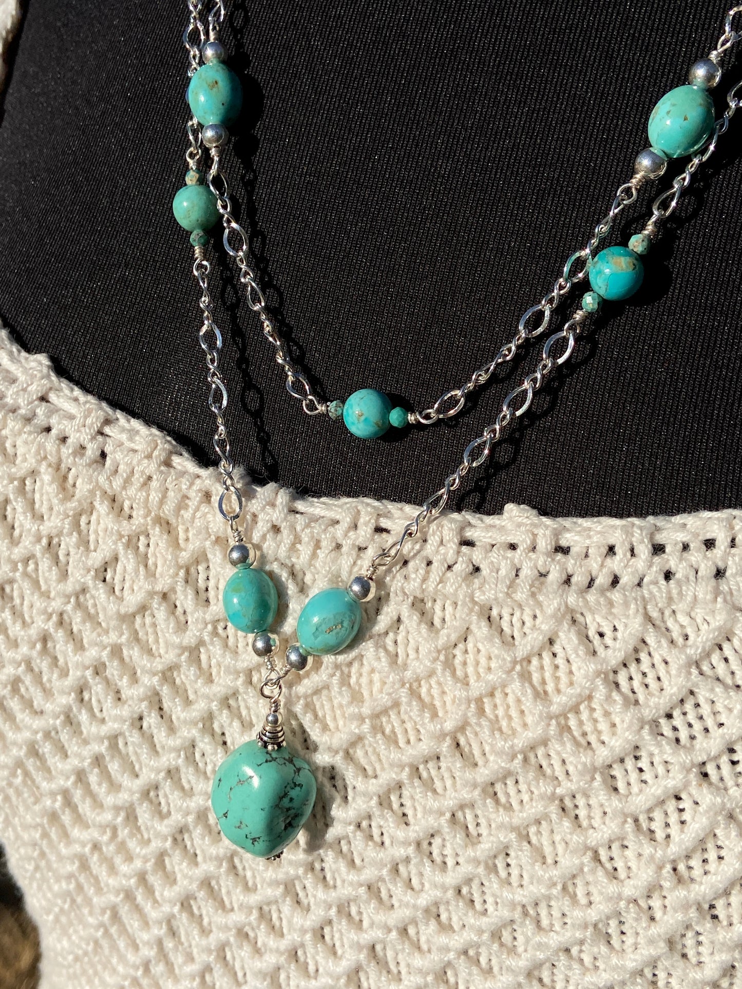 Kingman & Old Stock Turquoise & Silver Chain Wrap Necklace