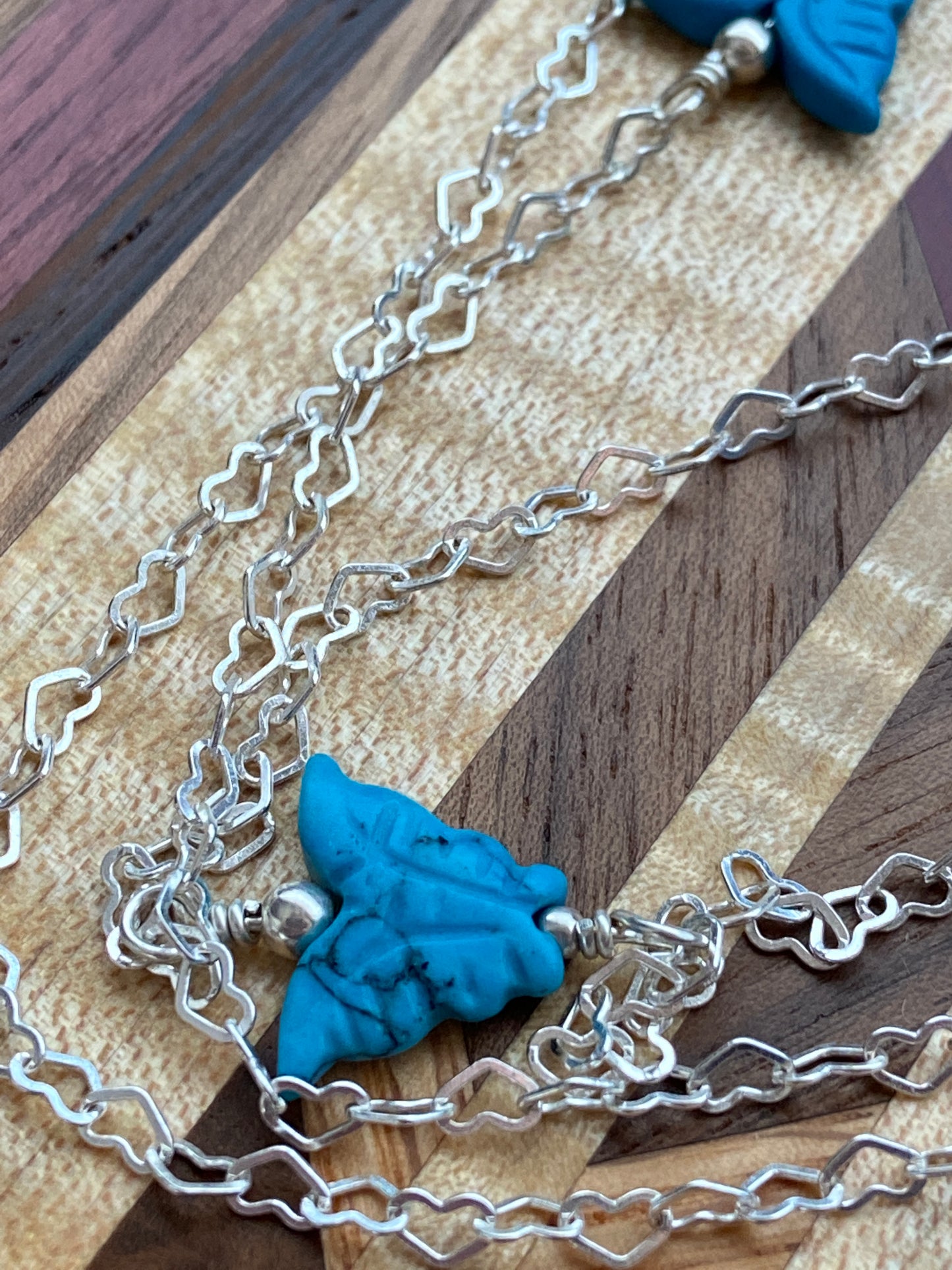 Kingman Turquoise Butterfly Silver Heart Chain Layering Necklace