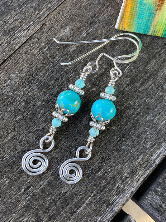 Kingman Turquoise Swirl Earrings on Silver Wire