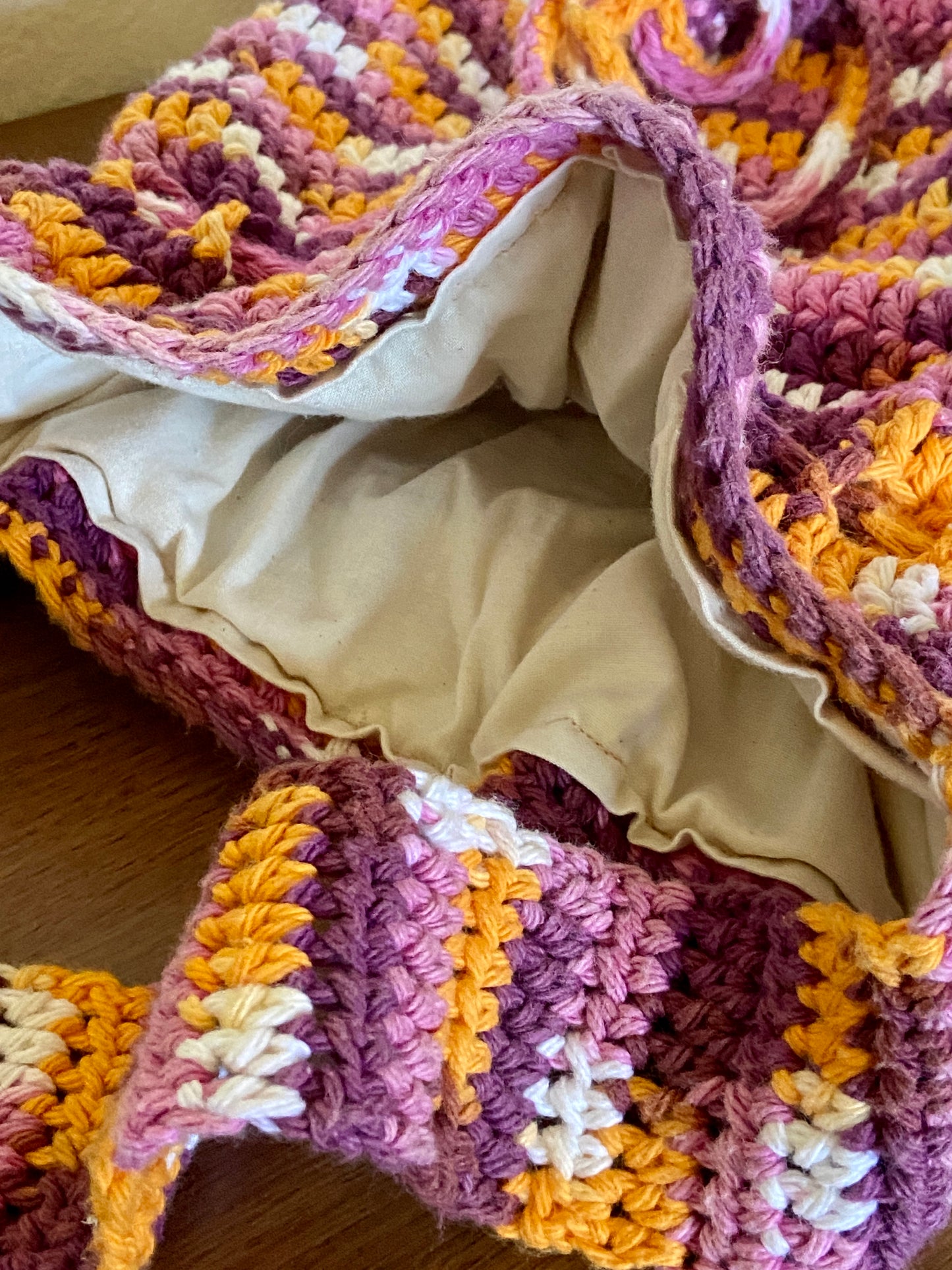 Cotton Crochet Drawstring Sling Bag~ Pinks-All Handmade