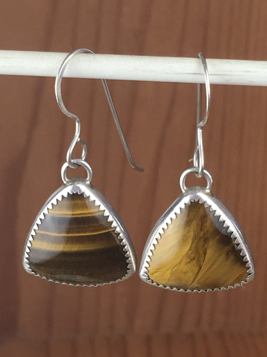 Abstract Tigers Eye and Sterling Silver Earrings All Handmade