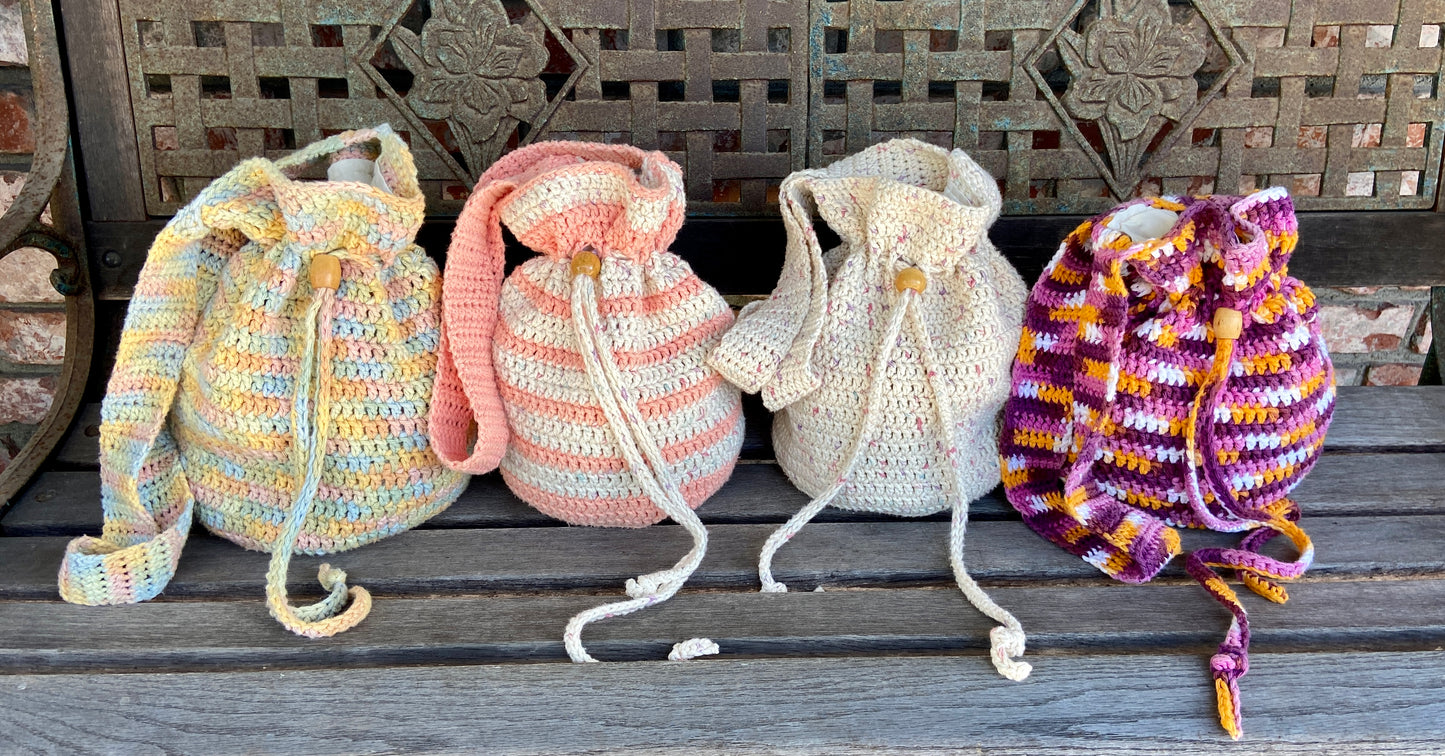 Cotton Crochet Drawstring Sling Bag~ Pinks-All Handmade