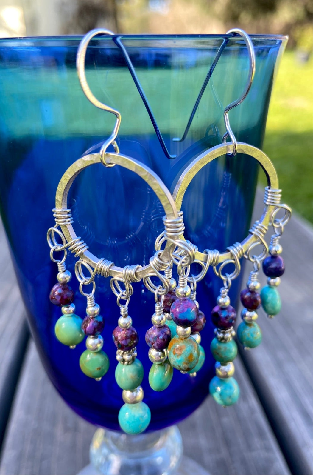 Turquoise & Purple Mohave Turquoise Gypsy  Beaded Hoop Earrings