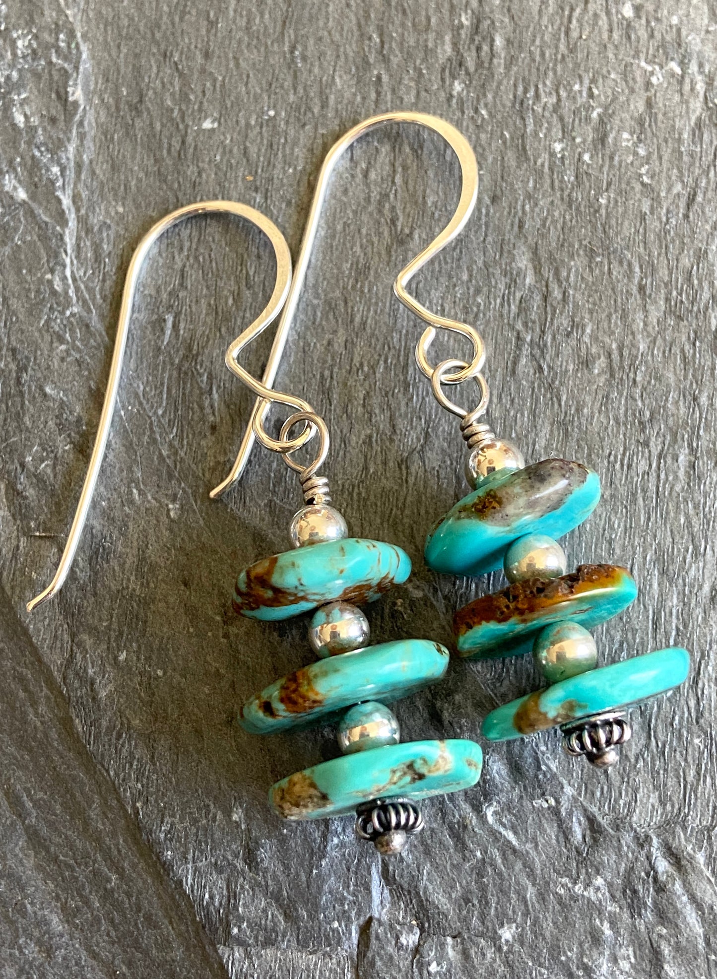 Abstract Turquoise Heshi & Silver Earrings