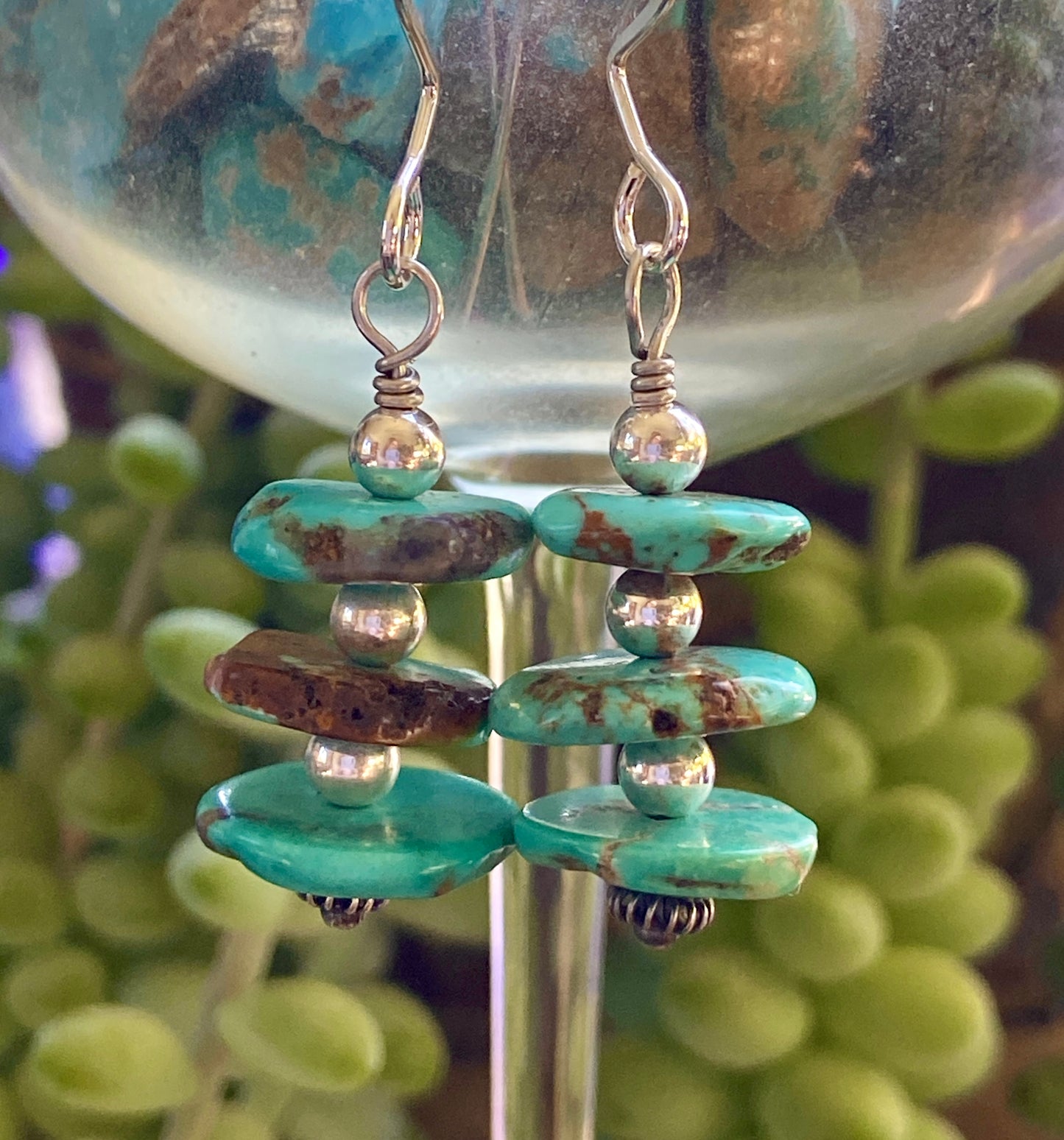 Abstract Turquoise Heshi & Silver Earrings