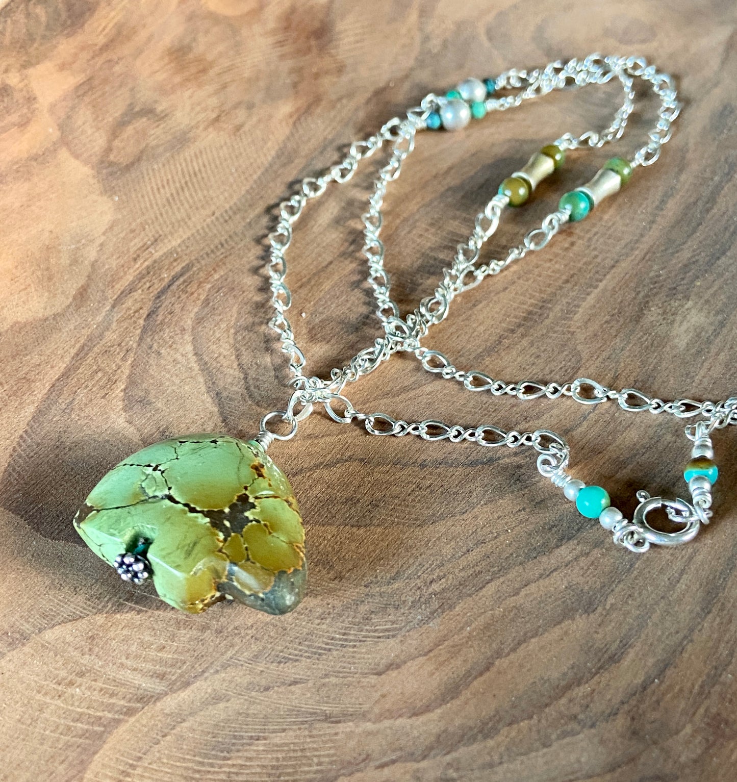 Turquoise Fetish Bear Silver Chain Necklace